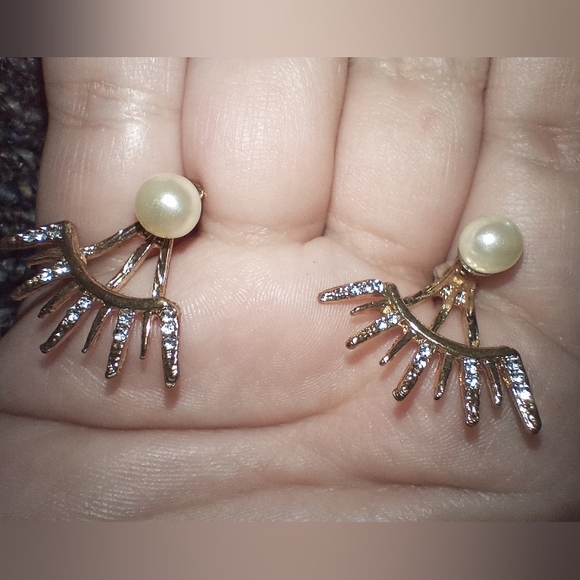 Faux Pearl Earrings w/Gorgeous Bling Earrings Jackets - Picture 1 of 12